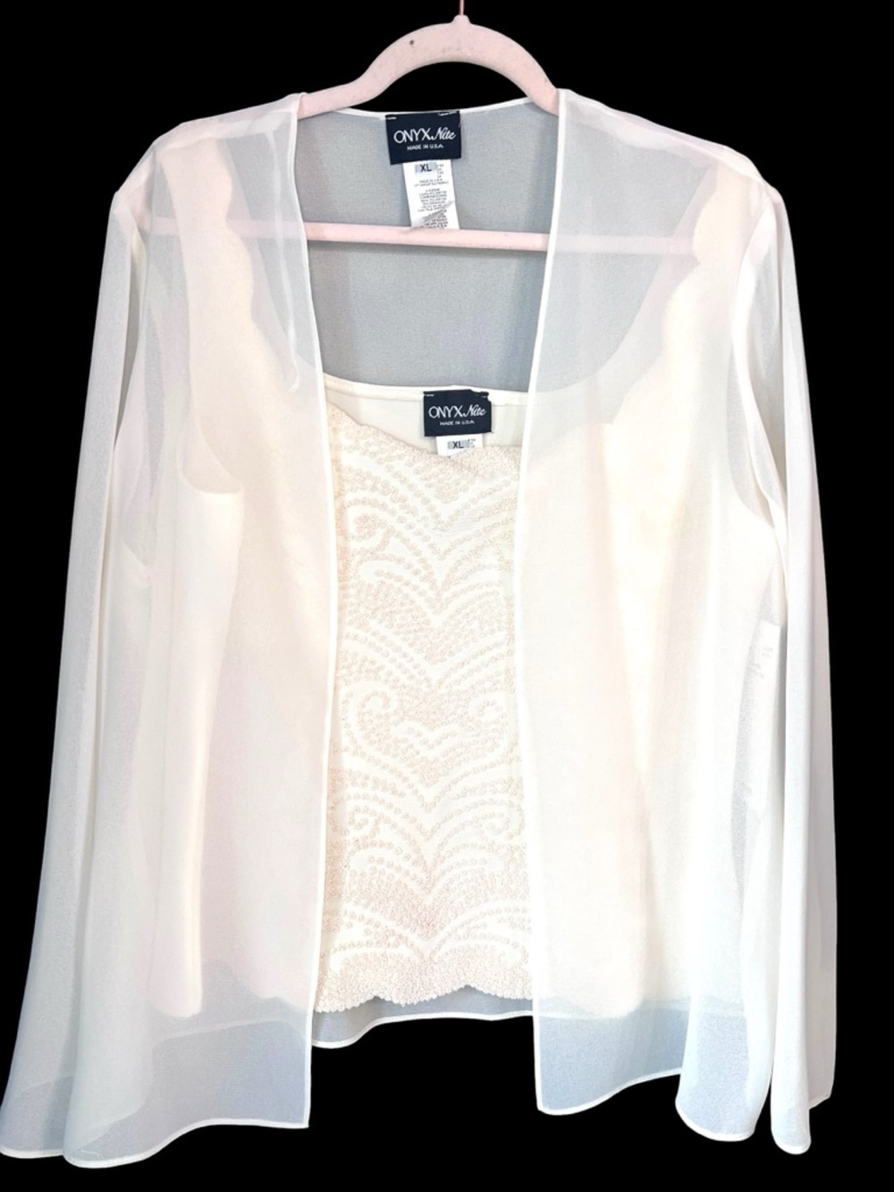 🛑 SOLD Onyx Nite 2 Pc Ivory Beaded Tank Sheer Jacket Set XL Formal Party NWT